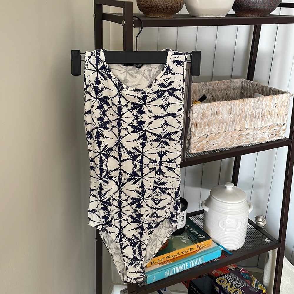 Blue and white side boob bodysuit